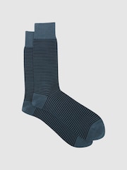 Reiss Airforce Blue/ Navy Mario Stripe Socks - Image 1 of 3