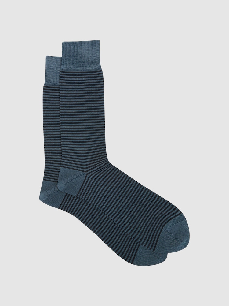 Reiss Airforce Blue/ Navy Mario Stripe Socks - Image 1 of 3 Reiss Airforce Blue/ Navy Mario Stripe Socks - Image 1 of 3