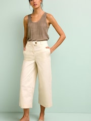 Stone Cream Cotton Rich Cropped Chino Utility Trousers - Image 2 of 6