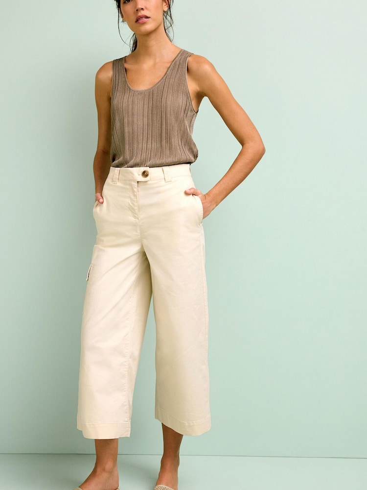Stone Cream Cotton Rich Cropped Chino Utility Trousers - Image 2 of 6