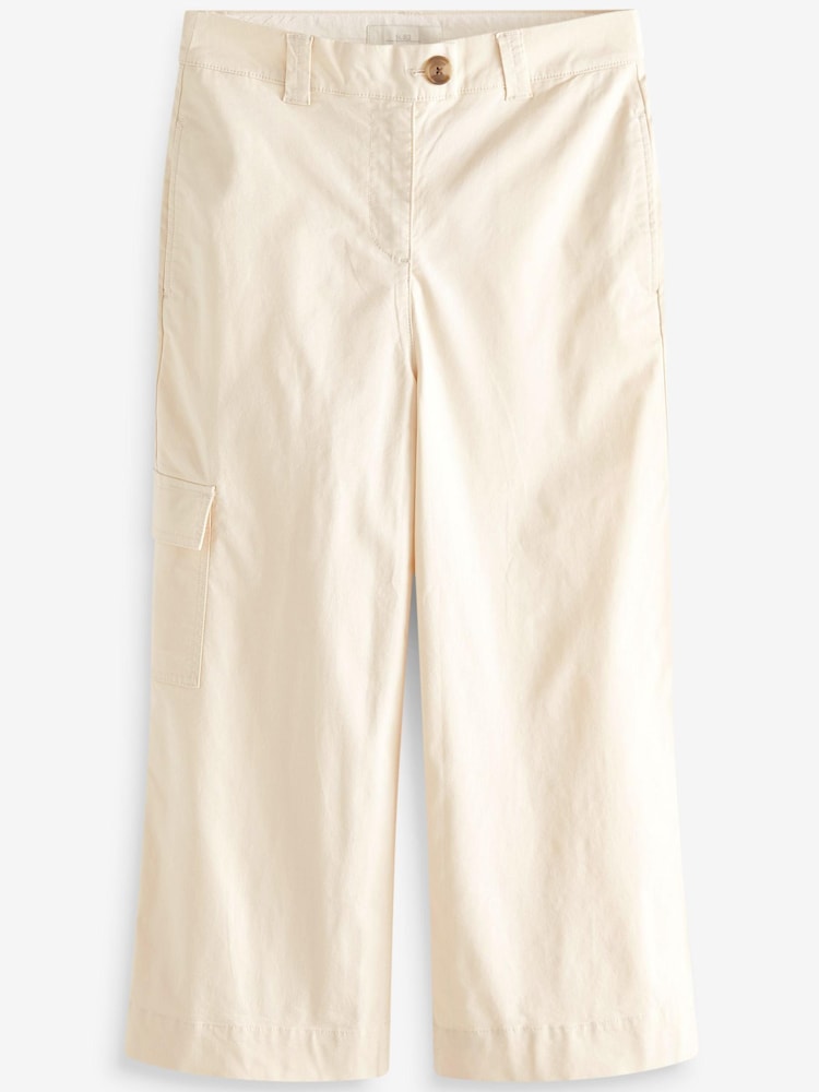 Stone Cream Cotton Rich Cropped Chino Utility Trousers - Image 6 of 6