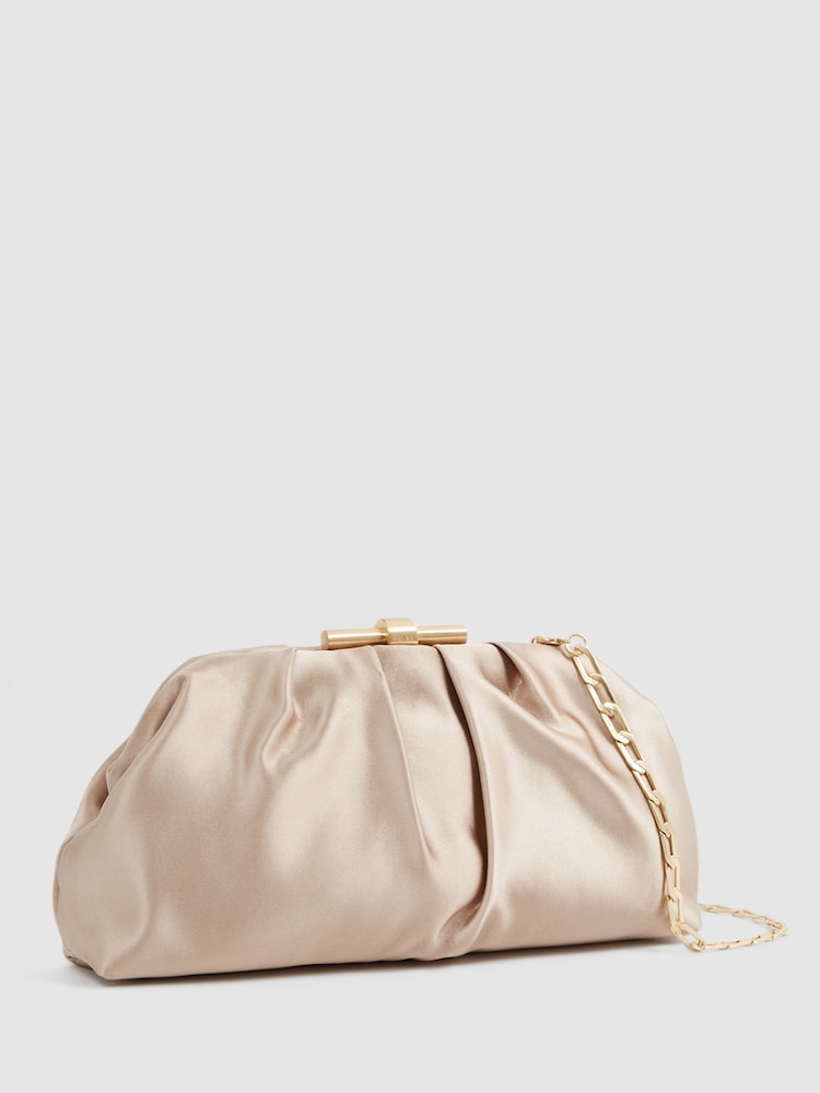 Reiss Taupe Adaline Satin Satin Clutch Bag - Image 4 of 8