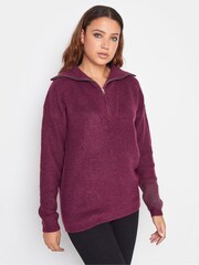 Long Tall Sally Purple Zip Funnel Neck Jumper - Image 1 of 4