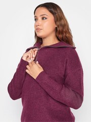 Long Tall Sally Purple Zip Funnel Neck Jumper - Image 4 of 4