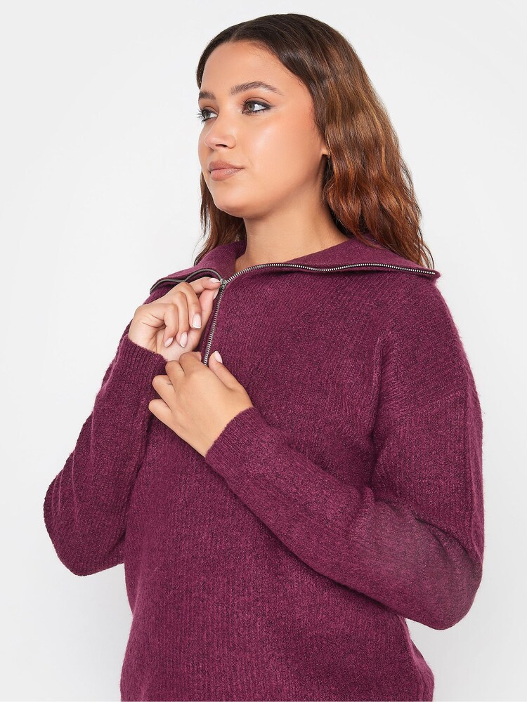 Long Tall Sally Purple Zip Funnel Neck Jumper - Image 4 of 4