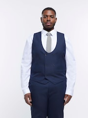 River Island Blue Big & Tall Twill Skinny Fit Waistcoat - Image 1 of 6
