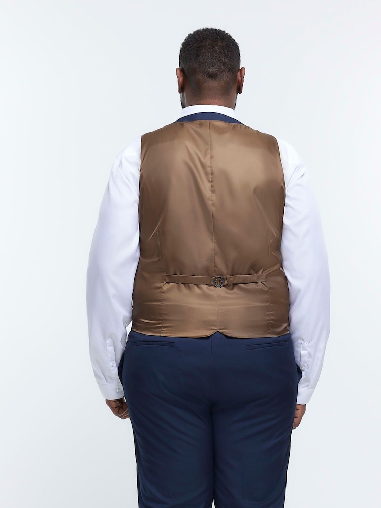 River Island Blue Big & Tall Twill Skinny Fit Waistcoat - Image 2 of 6