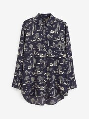 Navy Blue Print Textured Long Sleeve Shirt with Pocket - Image 5 of 5