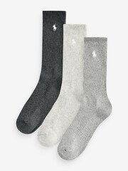 Polo Ralph Lauren Pony Logo Ribbed Crew Socks 3 Pack - Image 1 of 4