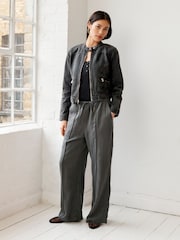 Washed Black Cotton Biker Jacket - Image 3 of 7