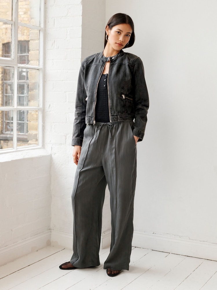 Washed Black Cotton Biker Jacket - Image 3 of 7