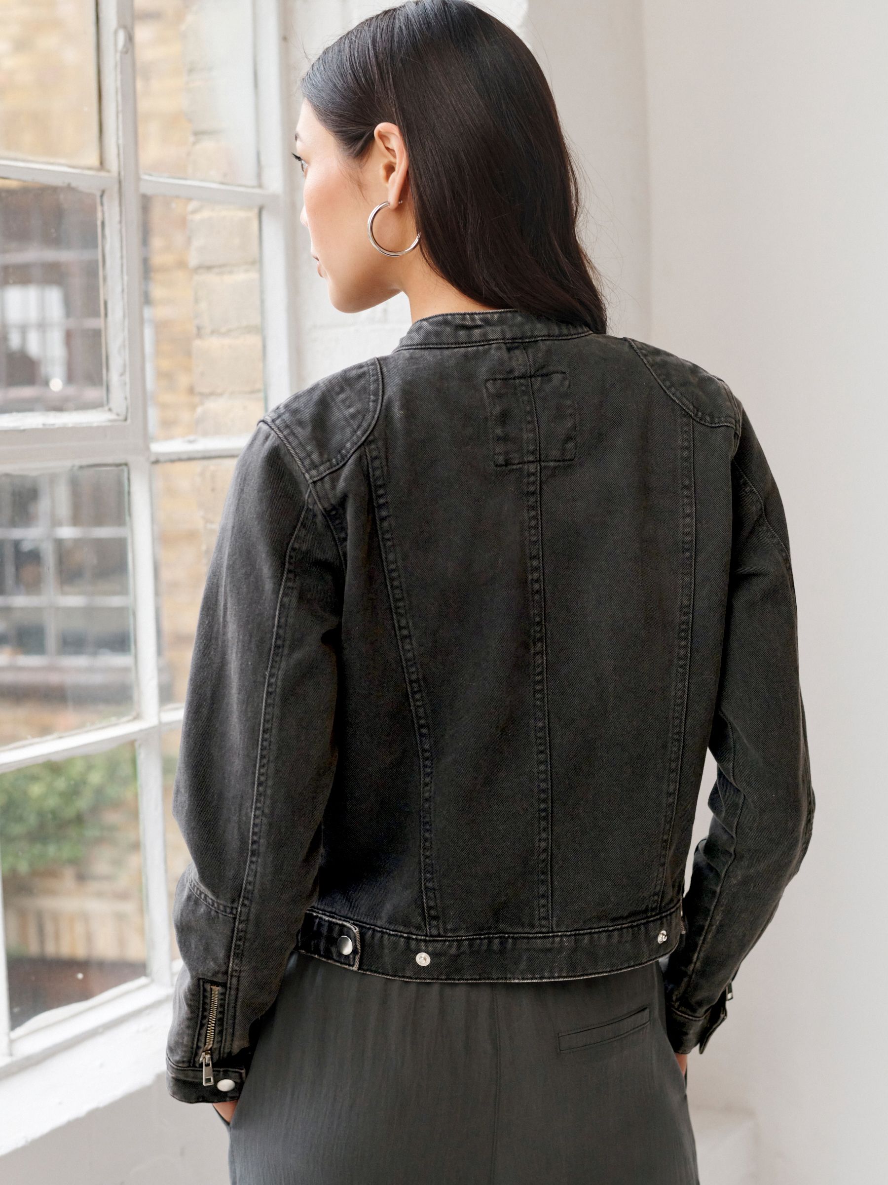 Buy Washed Black Cotton Biker Jacket from Next Luxembourg