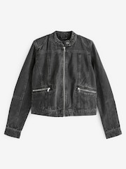 Washed Black Cotton Biker Jacket - Image 6 of 7