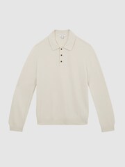 Reiss Milk Holmes Buttoned Ribbed Polo Top - Image 2 of 5