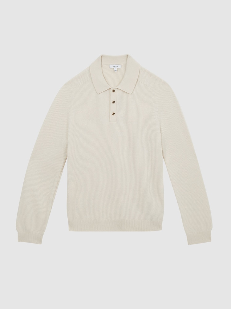 Reiss Milk Holmes Buttoned Ribbed Polo Top - Image 2 of 5