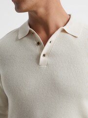 Reiss Milk Holmes Buttoned Ribbed Polo Top - Image 4 of 5
