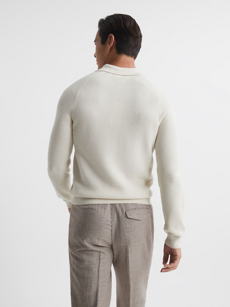Reiss Milk Holmes Buttoned Ribbed Polo Top - Image 5 of 5