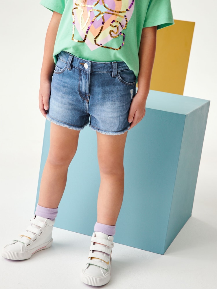 Blue Denim 2 Pack Regular Length 100% Cotton Frayed Edge Shorts (3-16yrs) - Image 1 of 4