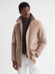 Reiss Cream Mandarin Zip Through Cashmere Coat - Image 1 of 7