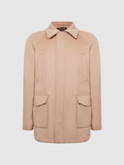 Reiss Cream Mandarin Zip Through Cashmere Coat - Image 2 of 7