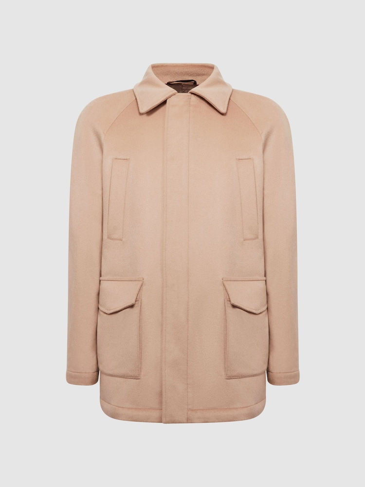 Reiss Cream Mandarin Zip Through Cashmere Coat - Image 2 of 7