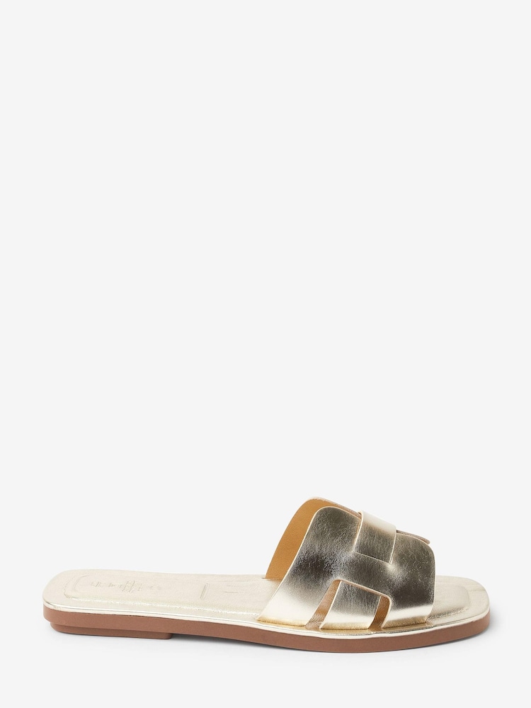 Gold Regular/Wide Fit Forever Comfort® Leather Mule Flat Sandals - Image 3 of 6