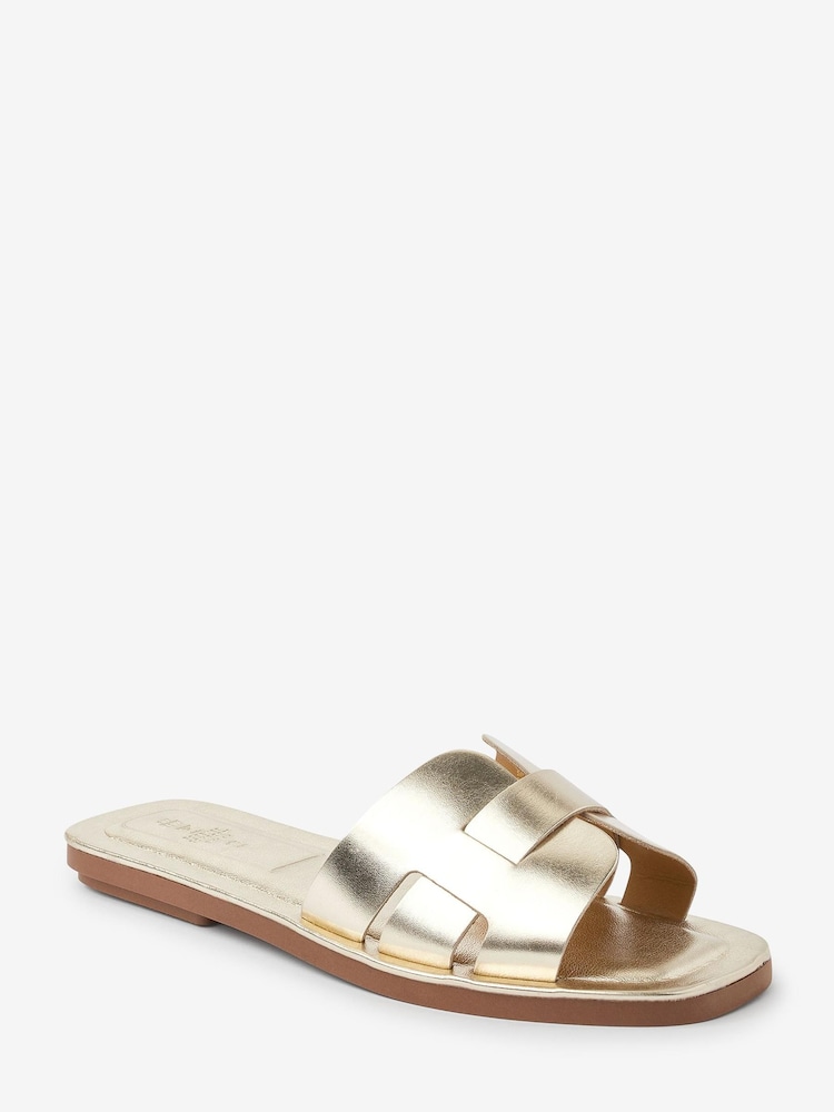 Gold Regular/Wide Fit Forever Comfort® Leather Mule Flat Sandals - Image 4 of 6