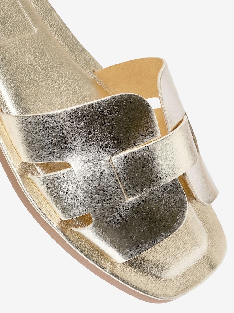 Gold Regular/Wide Fit Forever Comfort® Leather Mule Flat Sandals - Image 6 of 6