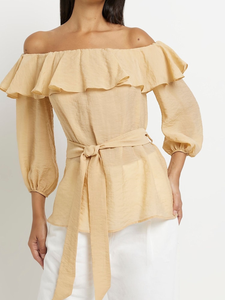 River Island Beige Frill Bardot Top - Image 2 of 4