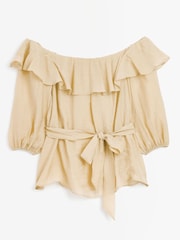 River Island Beige Frill Bardot Top - Image 4 of 4