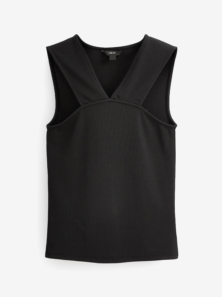 Black V-Neck Wide Strap Vest Top - Image 4 of 4