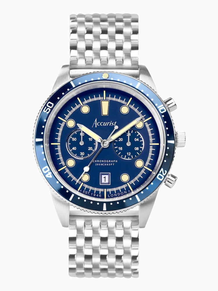 Accurist Mens Silver Tone Dive Stainless Steel Bracelet Chronograph Watch - Image 1 of 6