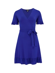 Pour Moi Blue Birdie Frill Dress - Image 4 of 5