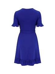 Pour Moi Blue Birdie Frill Dress - Image 5 of 5