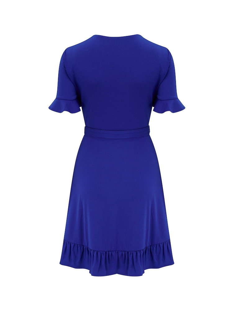 Pour Moi Blue Birdie Frill Dress - Image 5 of 5