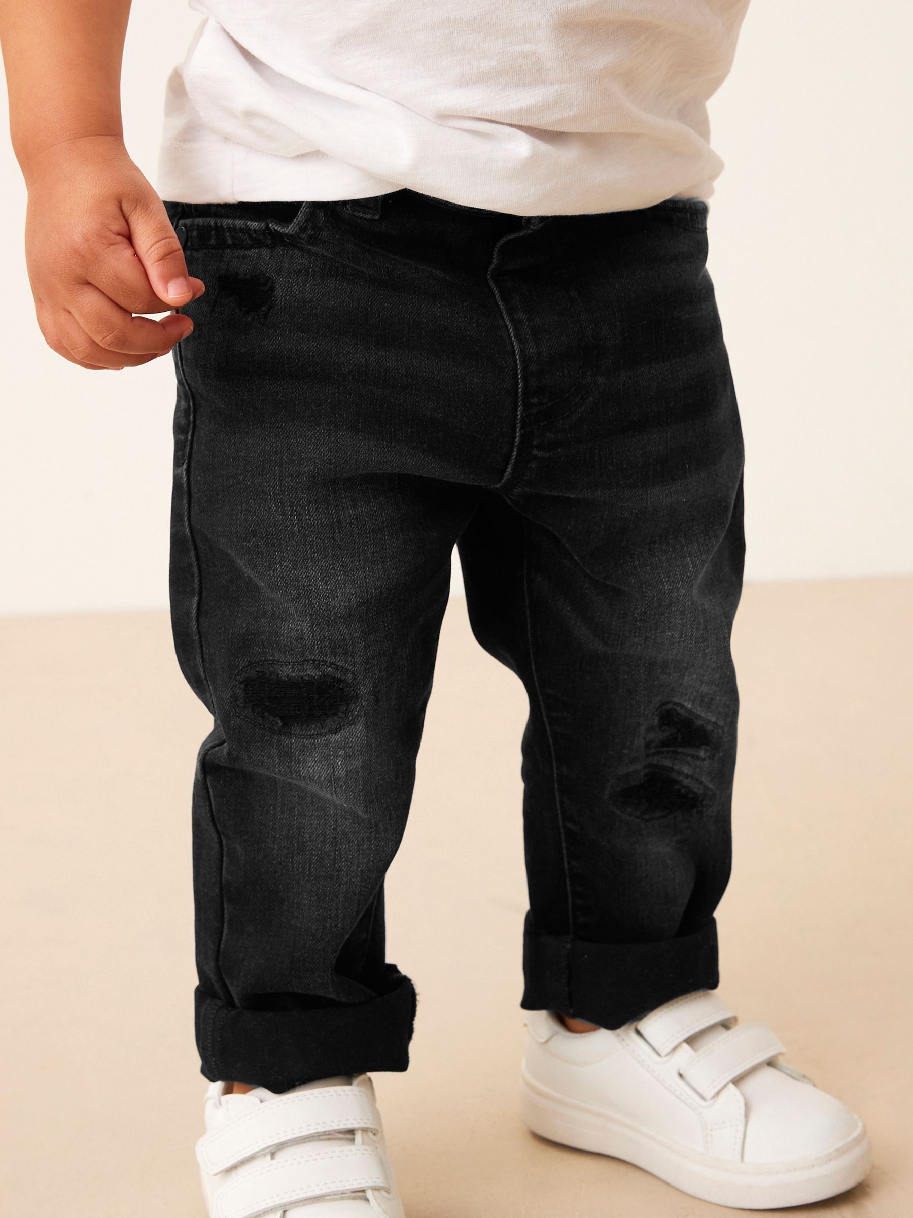 Black Denim Distressed Jeans (3mths-7yrs)