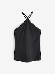 Black Halter Neck Ribbed Top - Image 5 of 5