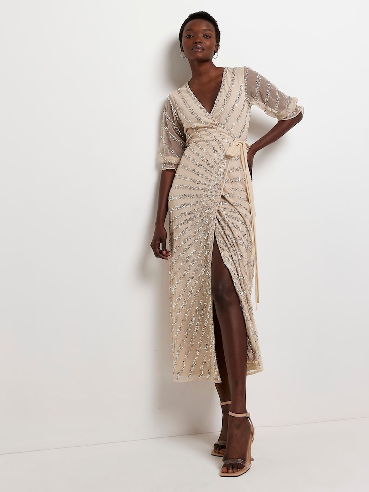 River Island Pink Wrap Front Maxi Dress - Image 1 of 4 River Island Pink Wrap Front Maxi Dress - Image 1 of 4