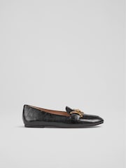 LK Bennett Black Croc Effect Leather Daphne Loafers - Image 1 of 4