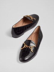 LK Bennett Black Croc Effect Leather Daphne Loafers - Image 3 of 4