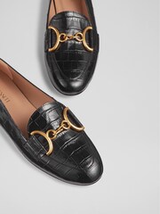 LK Bennett Black Croc Effect Leather Daphne Loafers - Image 4 of 4