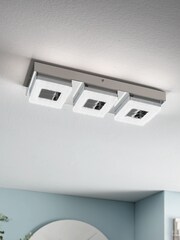 Eglo Silver Fradelo 3 Light LED Square Chrome And Crystal Ceiling Light - Image 1 of 3