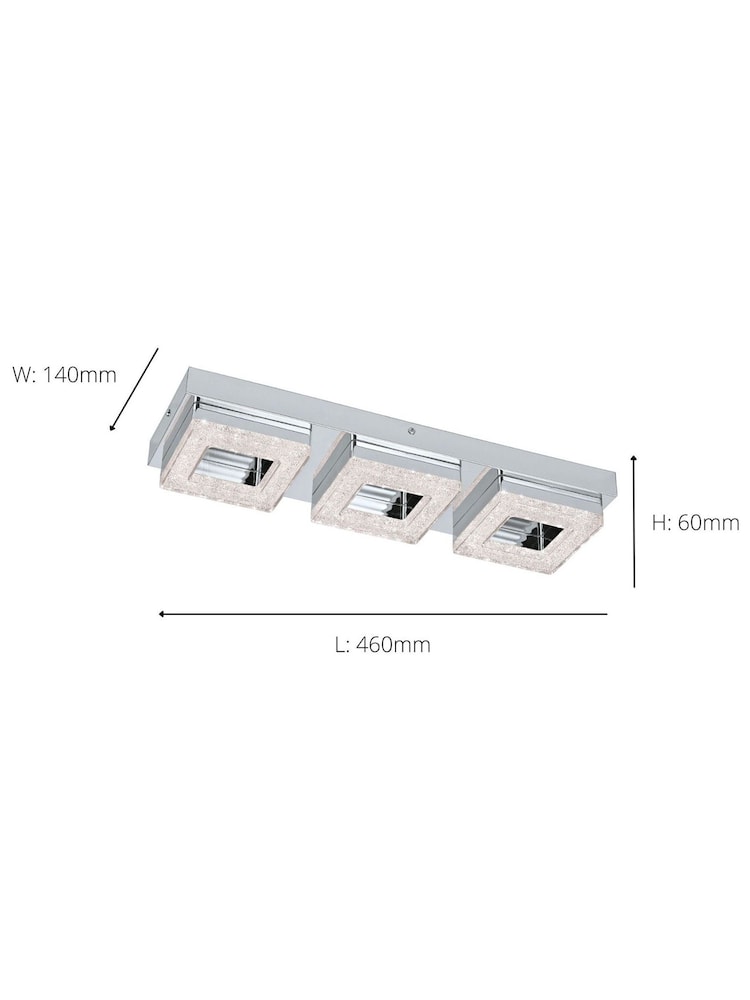 Eglo Silver Fradelo 3 Light LED Square Chrome And Crystal Ceiling Light - Image 3 of 3