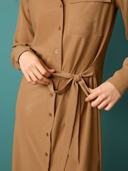 Hellbraun - Durchgeknöpftes Mini-Hemdkleid, langärmelig - Bild 4 von 5