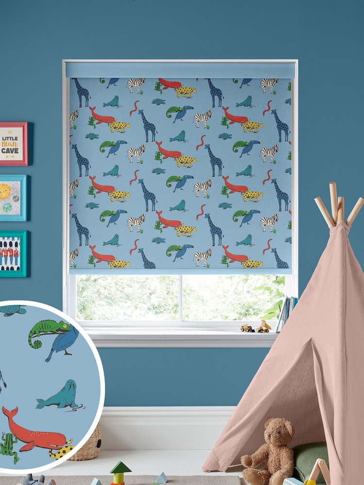 Cath Kidston Mid Blue Kids Animals Made To Measure Roller Blinds - Image 1 of 6