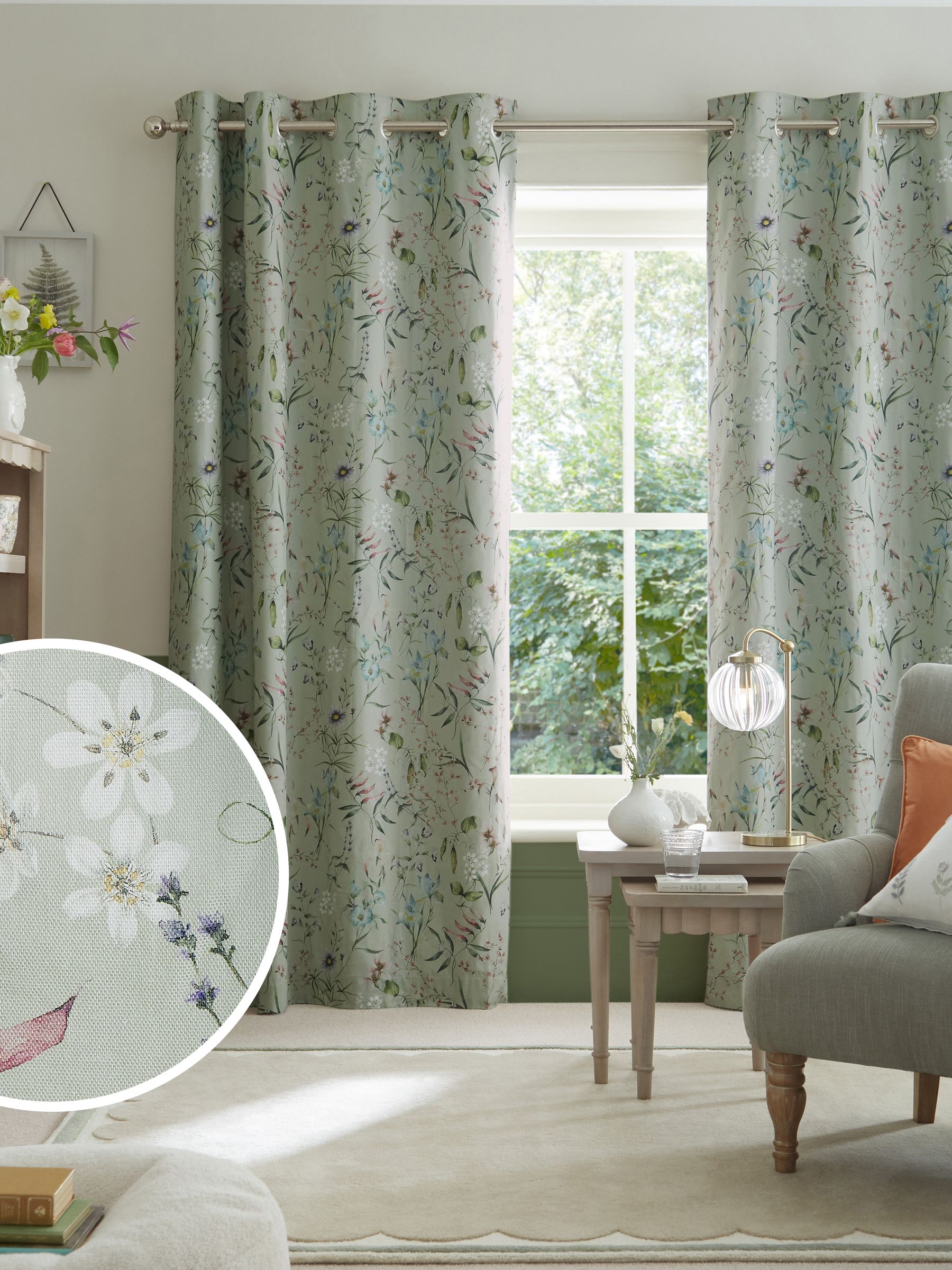 Buy Sage Green Next Regency Floral Eyelet Blackout/Thermal Curtains