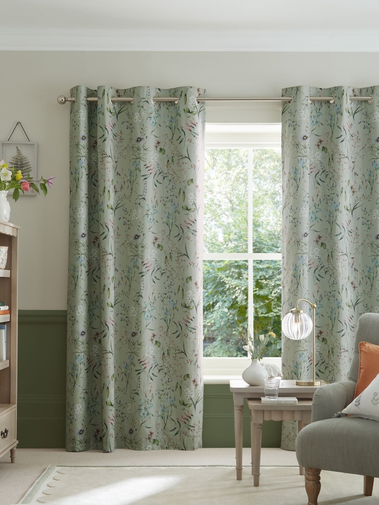 Sage Green Next Regency Floral Eyelet Blackout/Thermal Curtains - Image 3 of 7