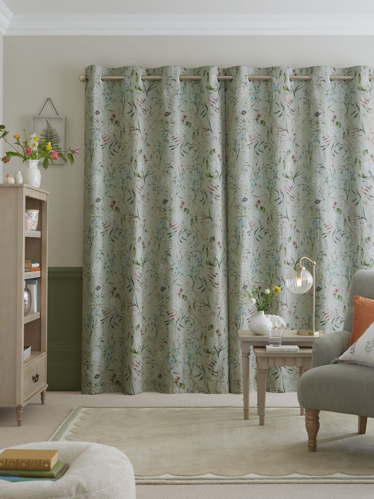 Sage Green Next Regency Floral Eyelet Blackout/Thermal Curtains - Image 4 of 7