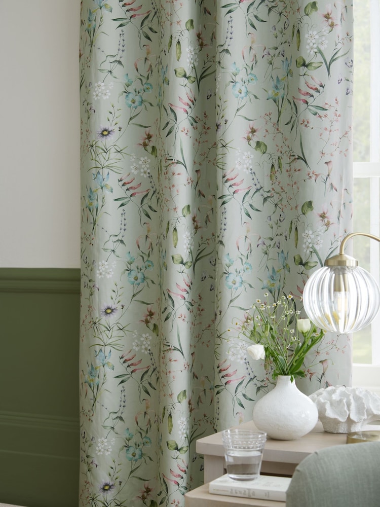 Sage Green Next Regency Floral Eyelet Blackout/Thermal Curtains - Image 6 of 7