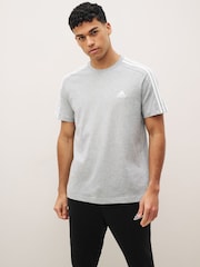 adidas Grey Essentials Single Jersey 3-Stripes 100% Cotton T-Shirt - Image 1 of 6